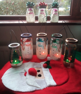 Christine P.  1. Christmas lanterns & snow globes, Pebeo vitrea 160 glass paints & Posca metallic pens.jpg